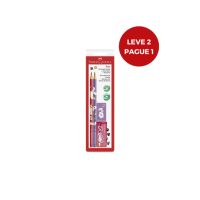 Leve 2 e Pague 1 Kit Lpis Grafite + Apontador + Borracha Pets Rosa e Roxo Faber-Castell (24 cartelas c/ 1 kit cada) - SM/935PETRR