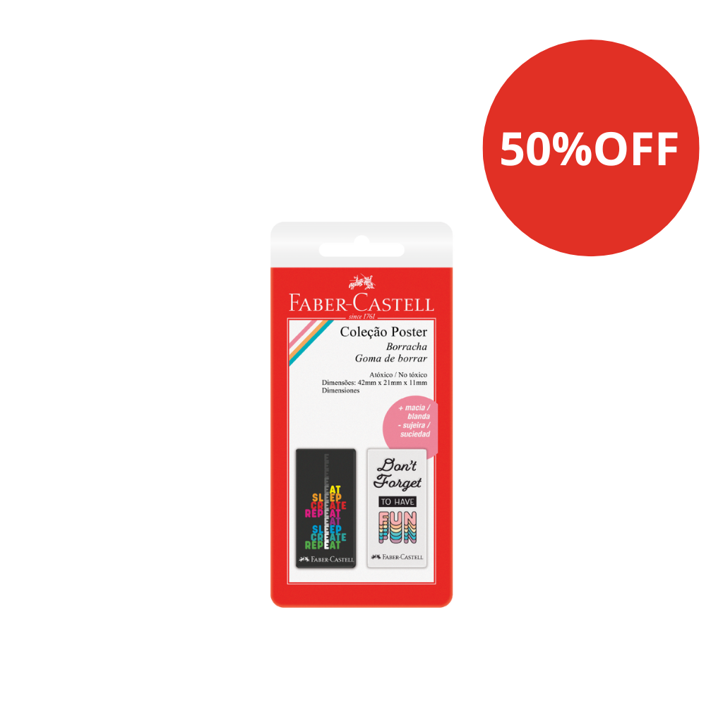 Borracha Cole��o Poster Faber-Castell - Preta e Branca, 2 unidades (1 caixa c/ 24 cartelas) - SM/7024POSDF
