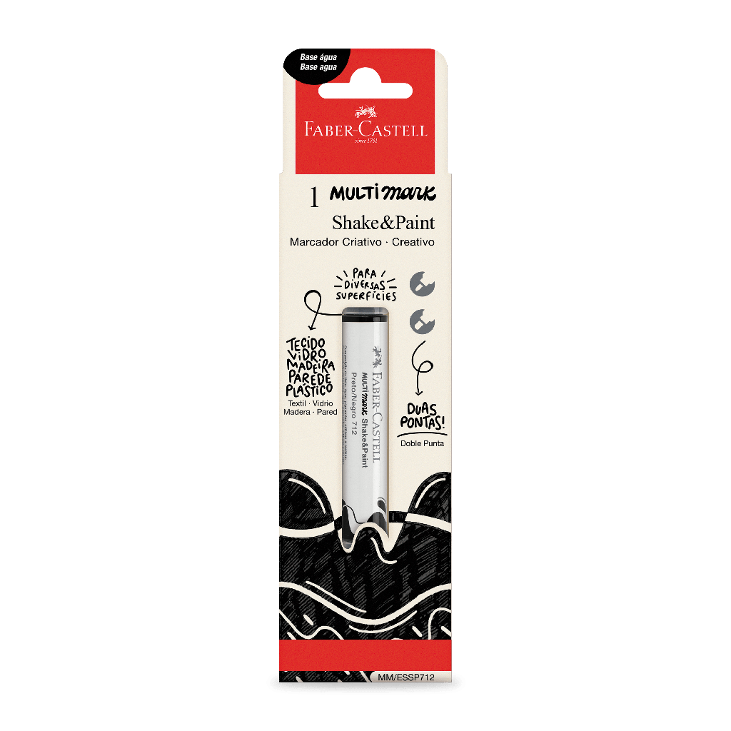 Marcador MultiMark Multisuperfcie Faber-Castell - Preto, 1 marcador (1 pacote c/ 2 estojos) - MM/ESSP712
