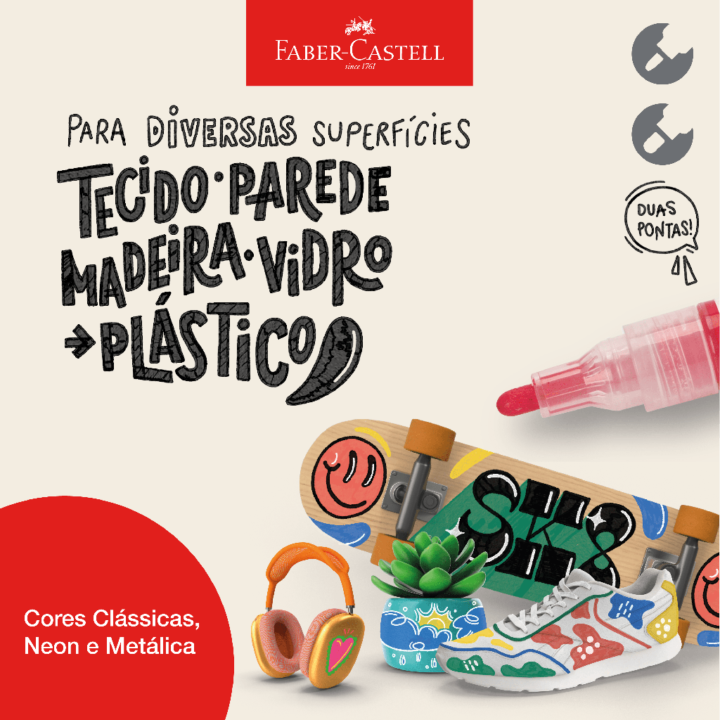 Marcador MultiMark Multisuperfcie Faber-Castell - Preto, 1 marcador (1 pacote c/ 2 estojos) - MM/ESSP712