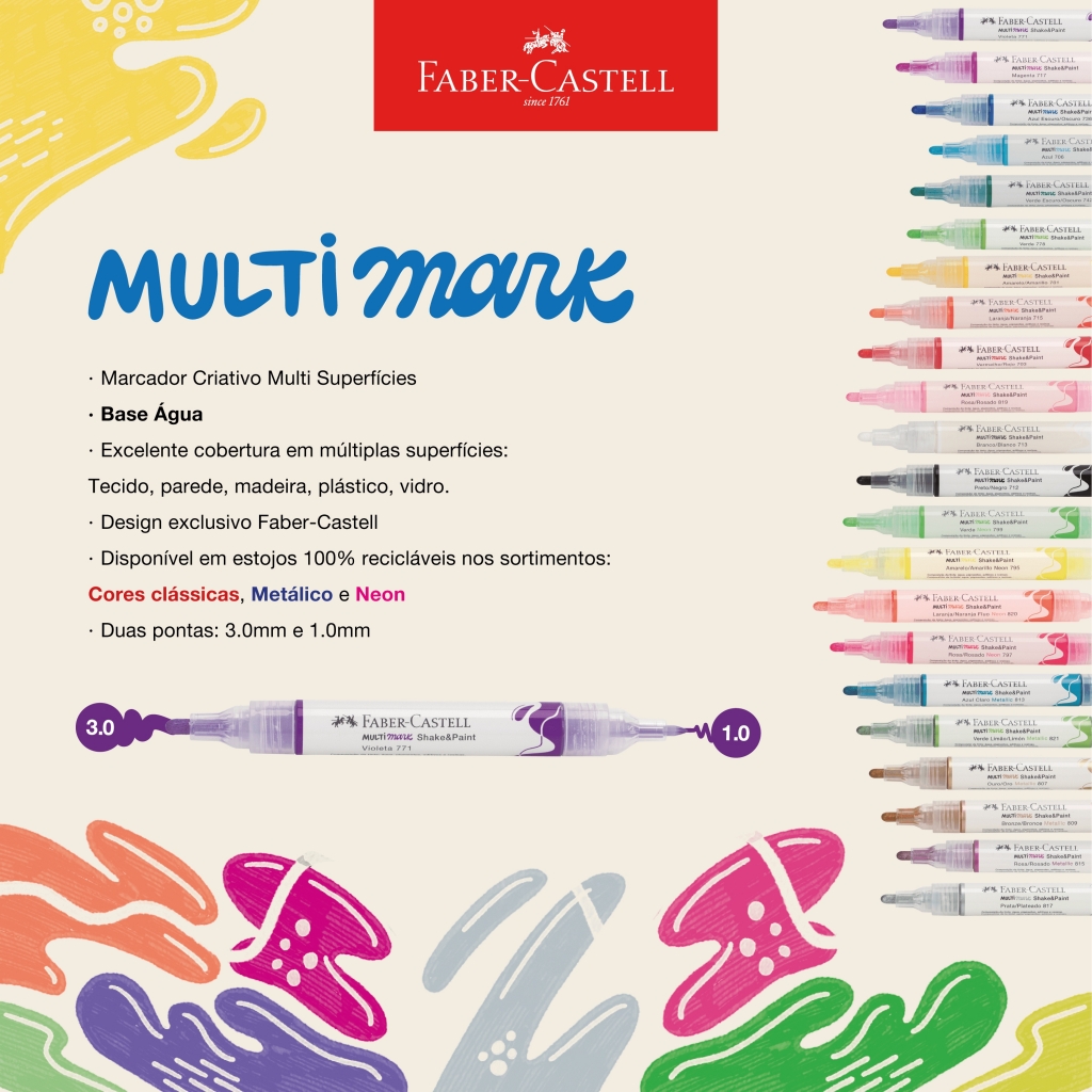 Marcador MultiMark Multisuperfcie Faber-Castell - Preto, 1 marcador (1 pacote c/ 2 estojos) - MM/ESSP712