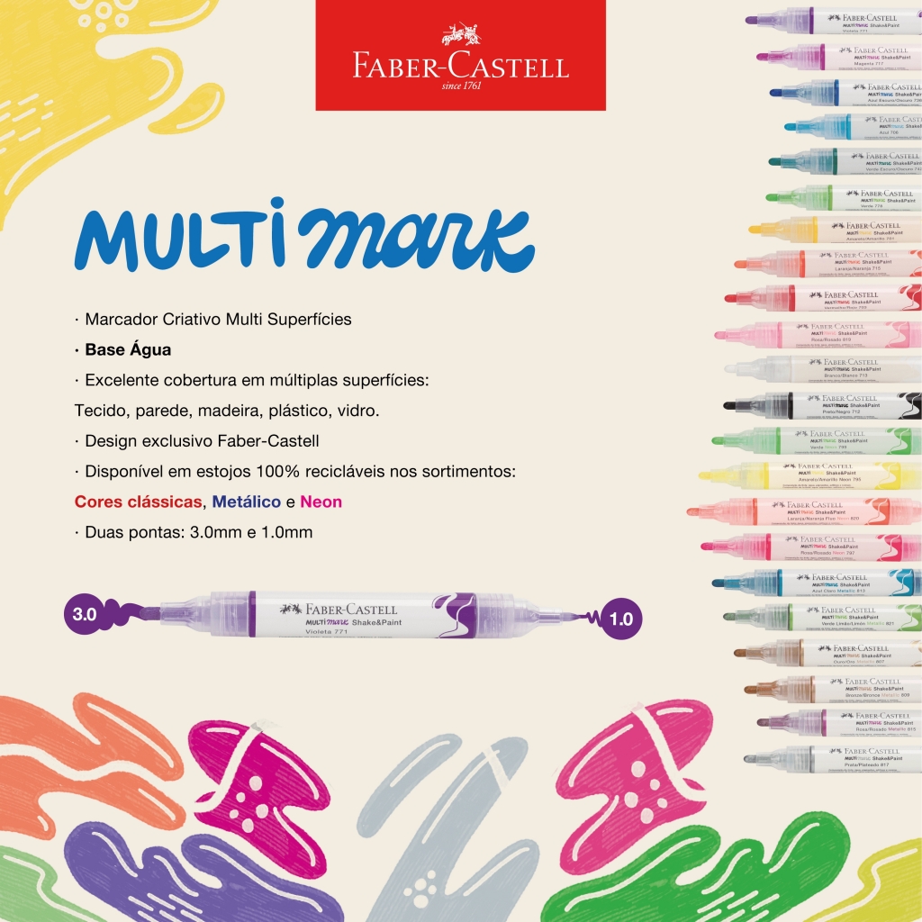 Marcador MultiMark Multisuperfcie Faber-Castell - Azul Claro Metlico (2 estojos c/ 6 marcadores cada) - MM/SPAZM813