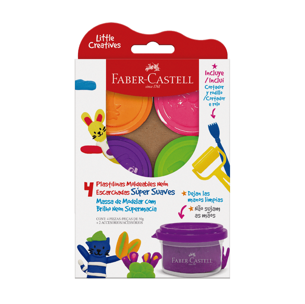 Massa de Modelar com Brilho Neon Little Creatives (4 estojos c/ 4 massas de modelar cada) - 370845