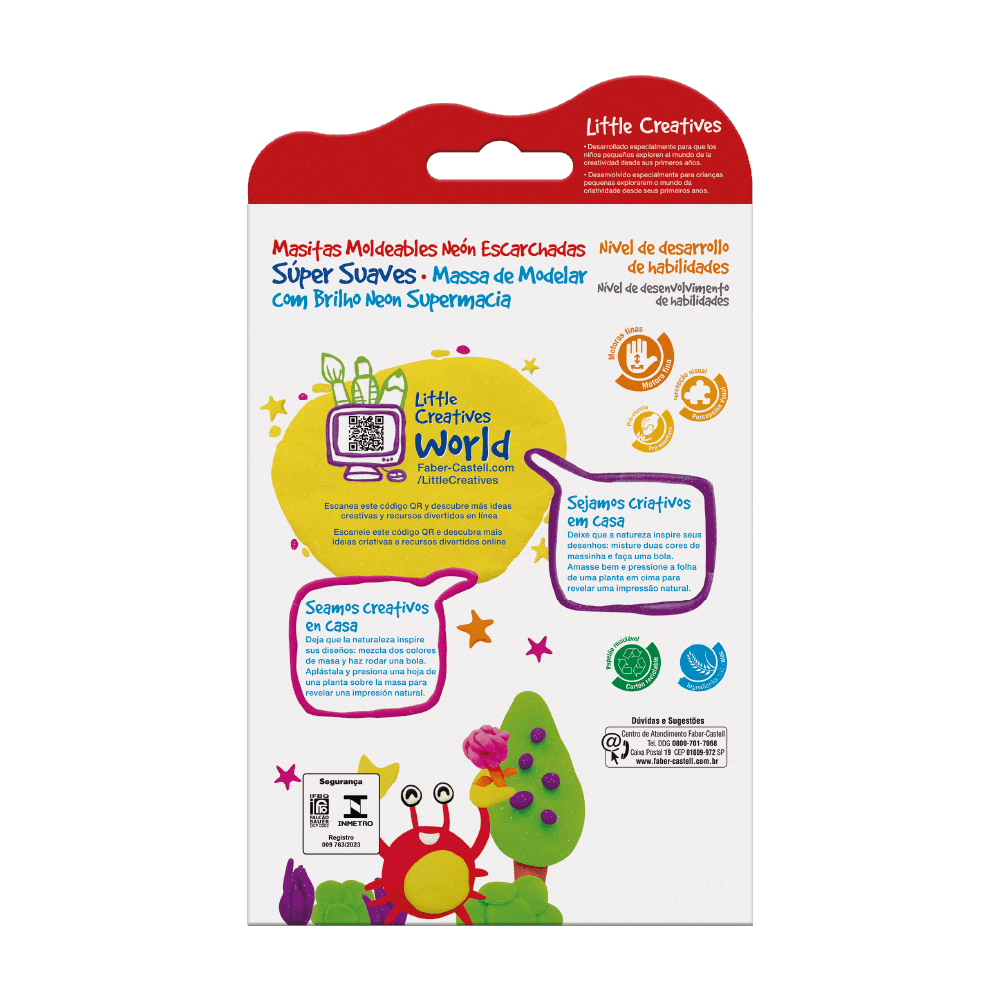 Massa de Modelar com Brilho Neon Little Creatives (4 estojos c/ 4 massas de modelar cada) - 370845