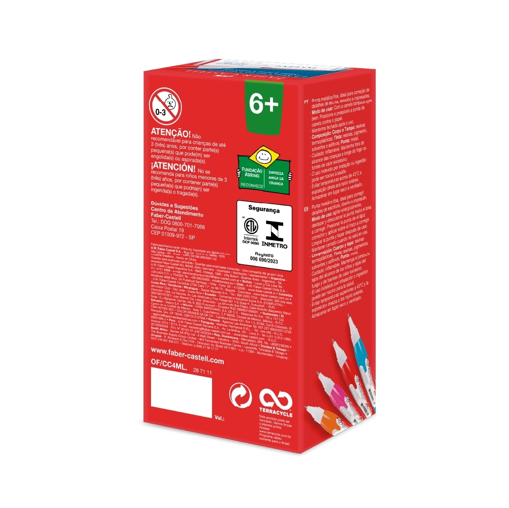 Mini Caneta Corretiva Faber-Castell 4ml Ctl c/ 1 Unid (12 Ctl/cada) - OF/CC4ML.