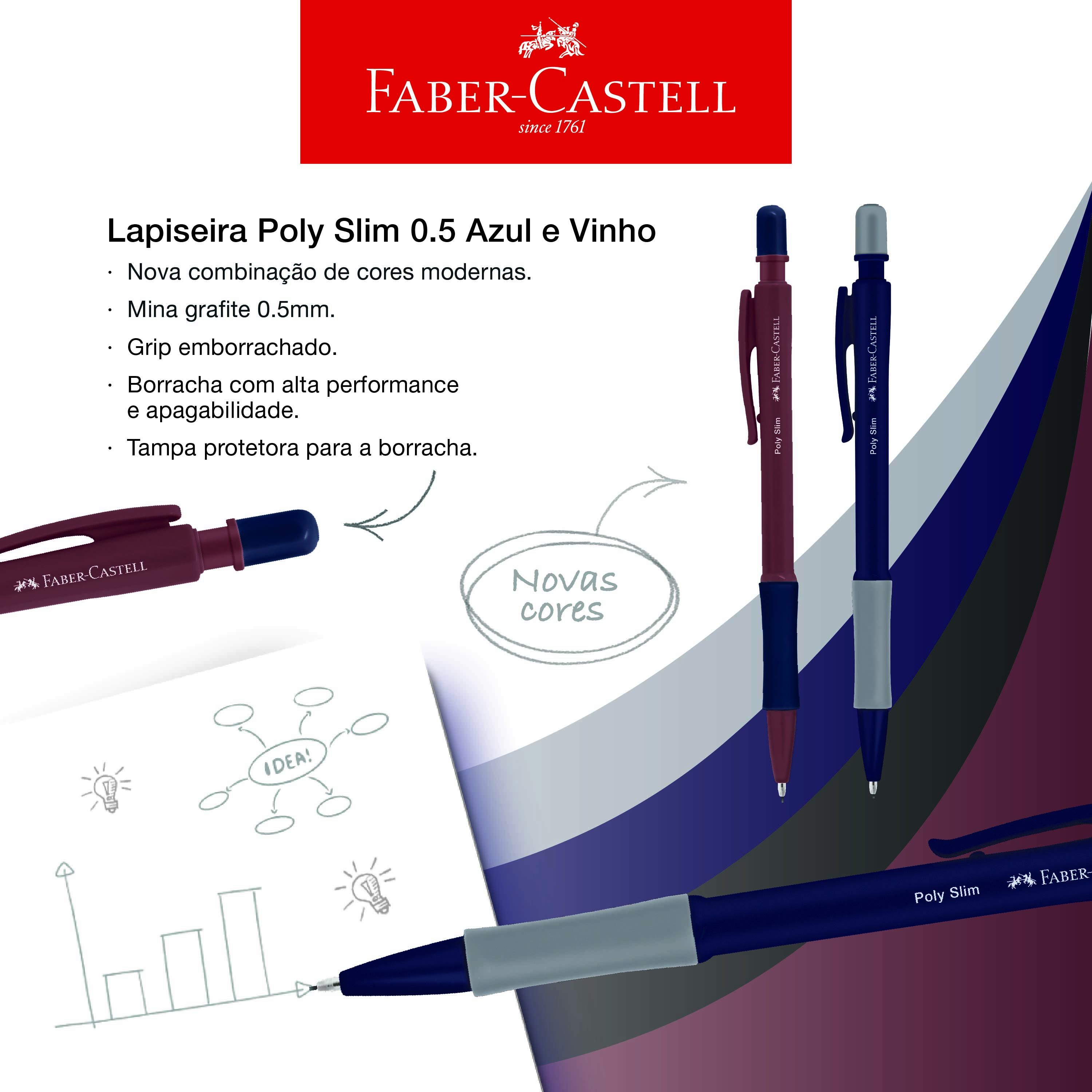 Lapiseira Poly Slim Office 0.5 Azul e Roxa (24 cartelas c/ 2 unids.) - SM/05SLIMOFAR