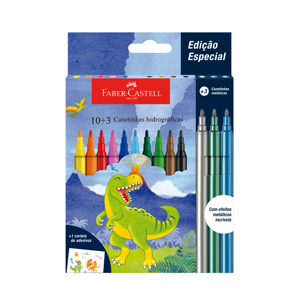 Canetinha Dinossauro 10+3 Cores (1 pacote c/ 10 estojos) - 555409