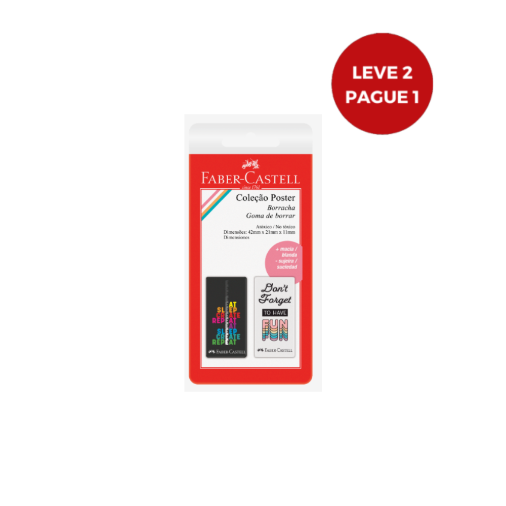 Leve 2 e Pague 1 Borracha Cole��o Poster Faber-Castell - Preta e Branca, 2 unidades (1 caixa c/ 24 cartelas) - SM/7024POSDF