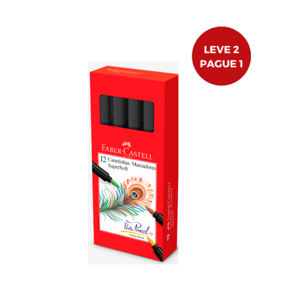 Canetinha Hidrogr�fica Faber-Castell Supersoft BrushPen Preto (12 Unid/cada) - HSOFT/PT
