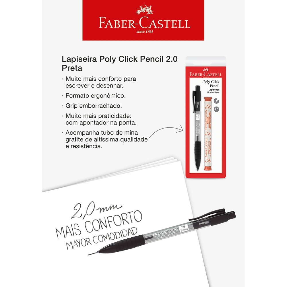 Lapiseira Poly Click Pencil 2.0. Preta + Mina Grafite Faber-Castell (24 cartelas c/ 1 kit cada) - SM/20CPP