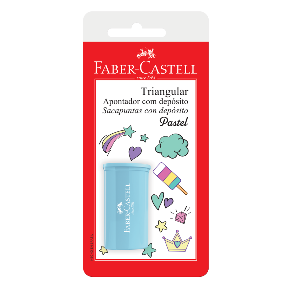 Apontador com Depósito Faber-Castell Triangular Tons Pastel Ctl c/ 1 Unid (24 Ctl/cada) - SM/125TZF