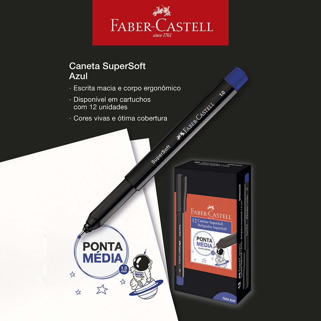 Caneta Ponta Porosa SuperSoft Pen 1.0mm Azul (12 unid/cada) - BPSS/AZZF