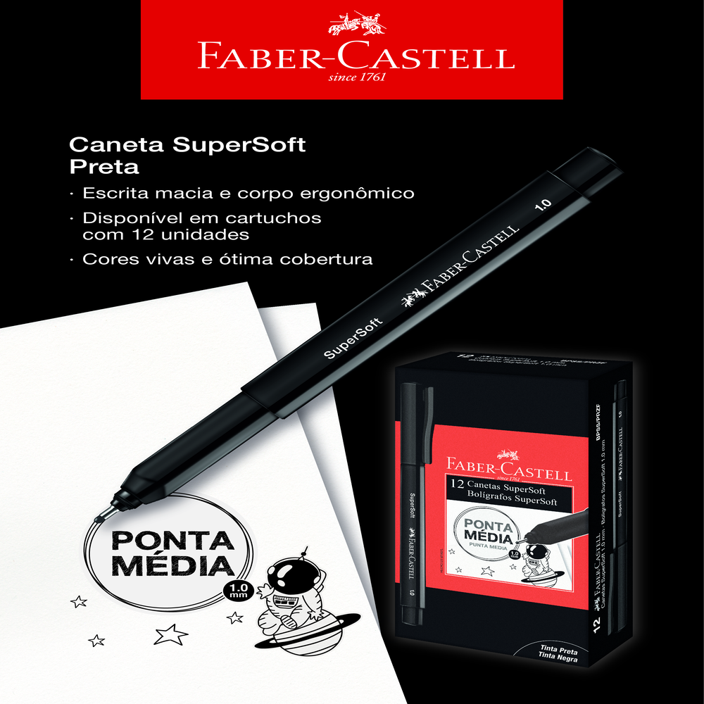 Caneta Ponta Porosa SuperSoft Pen 1.0mm Preta (12 unid/cada) - BPSS/PRZF