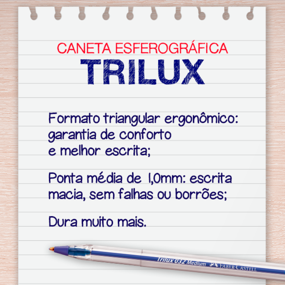 Caneta Esferográfica Faber-Castell Trilux 1.0mm Azul (50 Unid/cada) - 032/AZ.