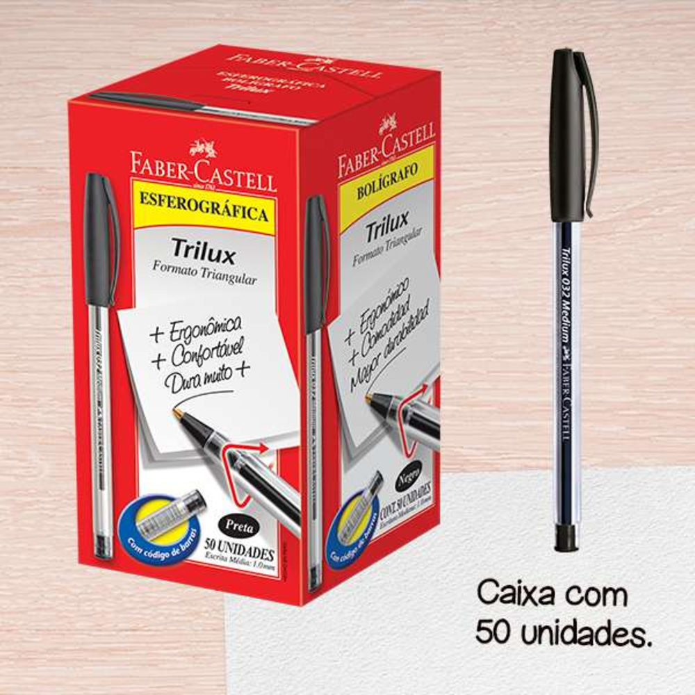 Caneta Esferogrfica Faber-Castell Trilux 1.0mm Preto (50 Unid/cada) - 032/PR.