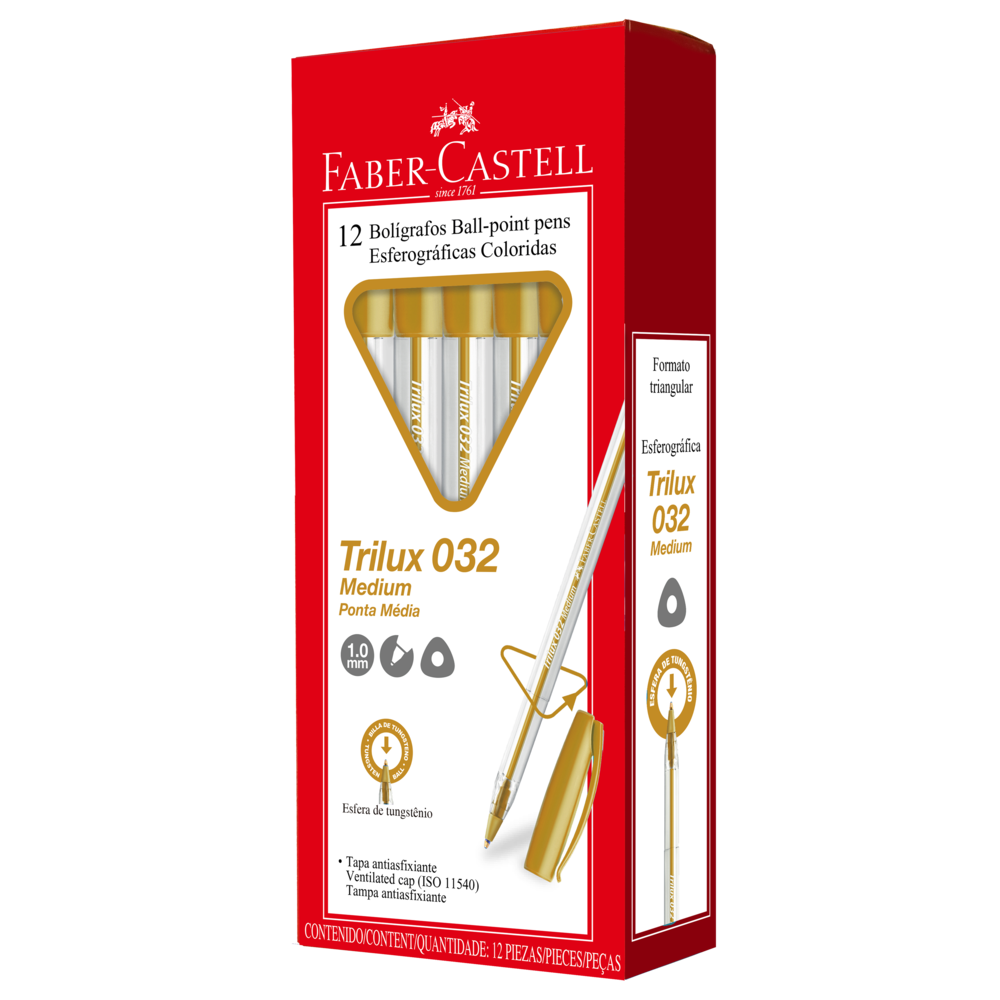 Caneta Esferogrfica Faber-Castell Trilux Colors 1.0mm Ouro (12 Unid/cada) - 032/OURO