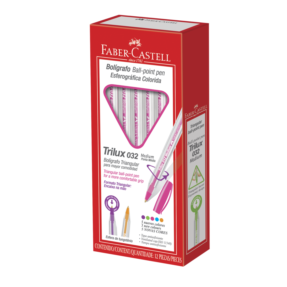 Caneta Esferogrfica Faber-Castell Trilux Colors 1.0mm Rosa 1 Cx C/ 12 Un (12 Unid/cada) - 032/RS