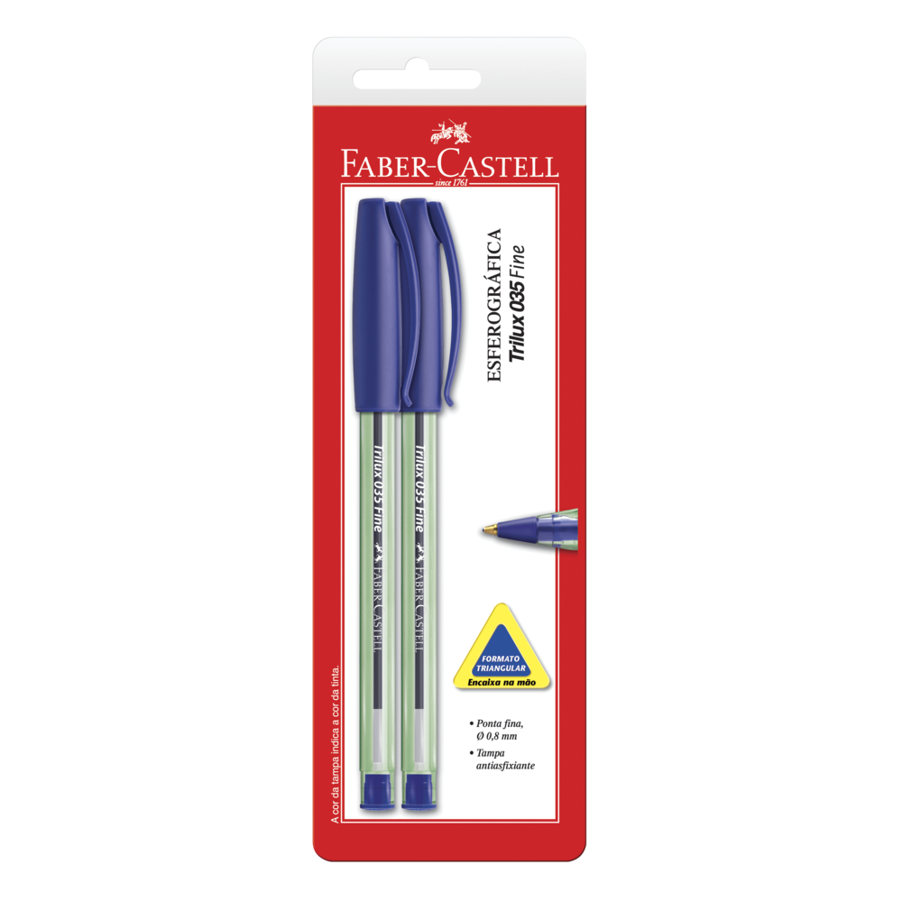 Caneta Esferogrfica Faber-Castell Trilux Ponta Fina 0.8mm Azul Preto Vermelho 3 Cores Ctl c/ 2 Unid (24 Ctl/cada) - SM/TRIPFAZ