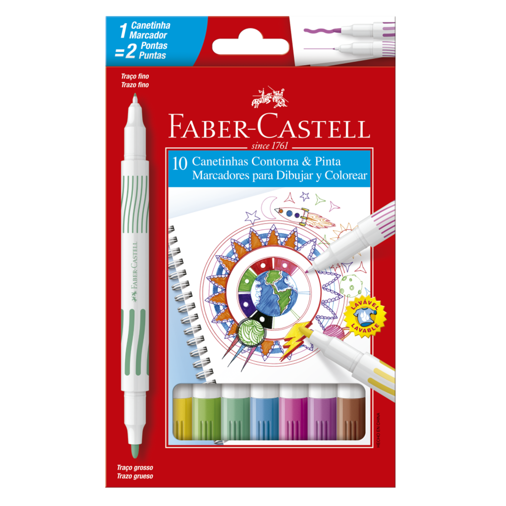 Canetinha Hidrogrfica Faber-Castell Contorna & Pinta 10 Cores (6 Es/cada) - 15.0110DUO
