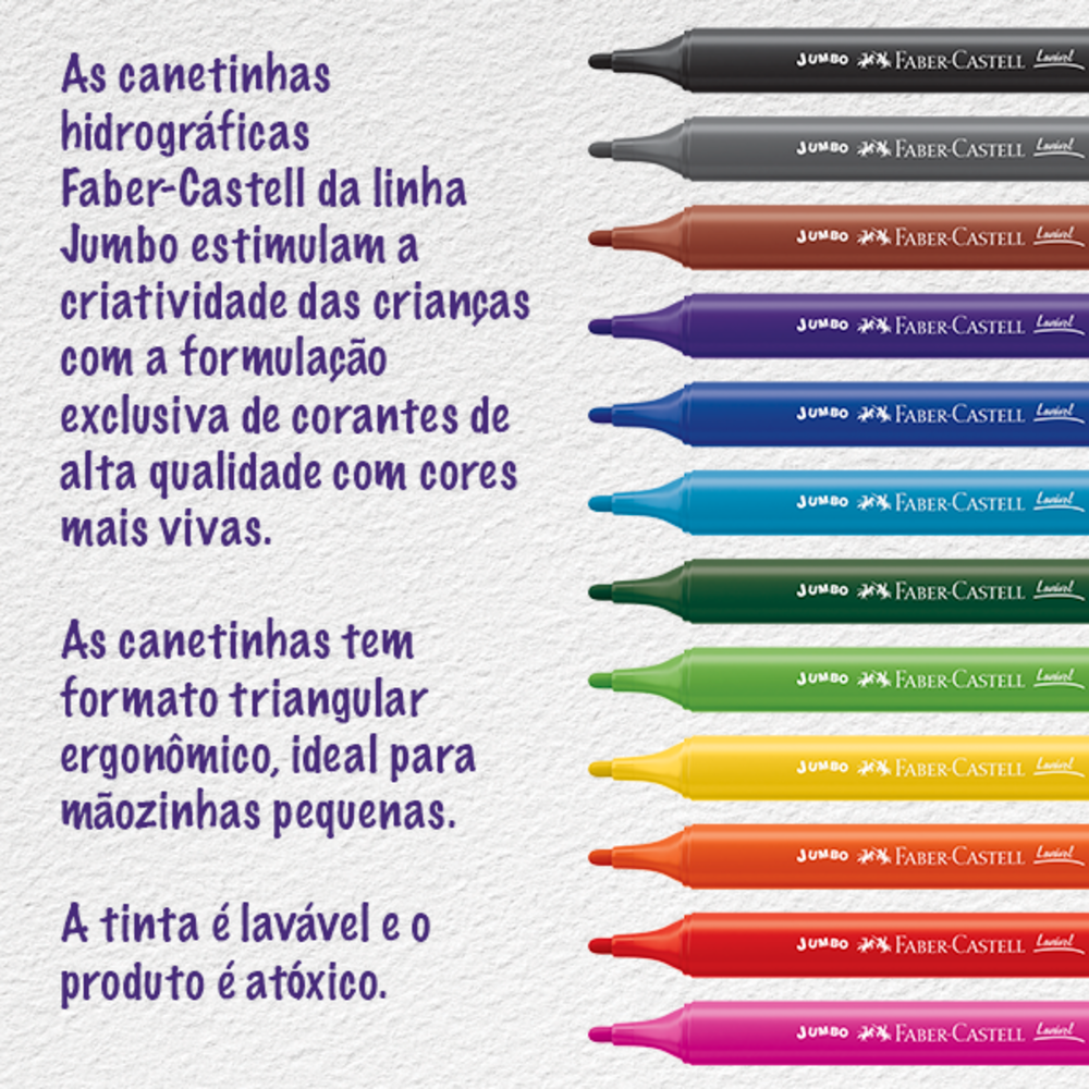 Canetinha Hidrogrfica Faber-Castell Jumbo Triangular 12 Cores (6 Es/cada) - 15.0212J