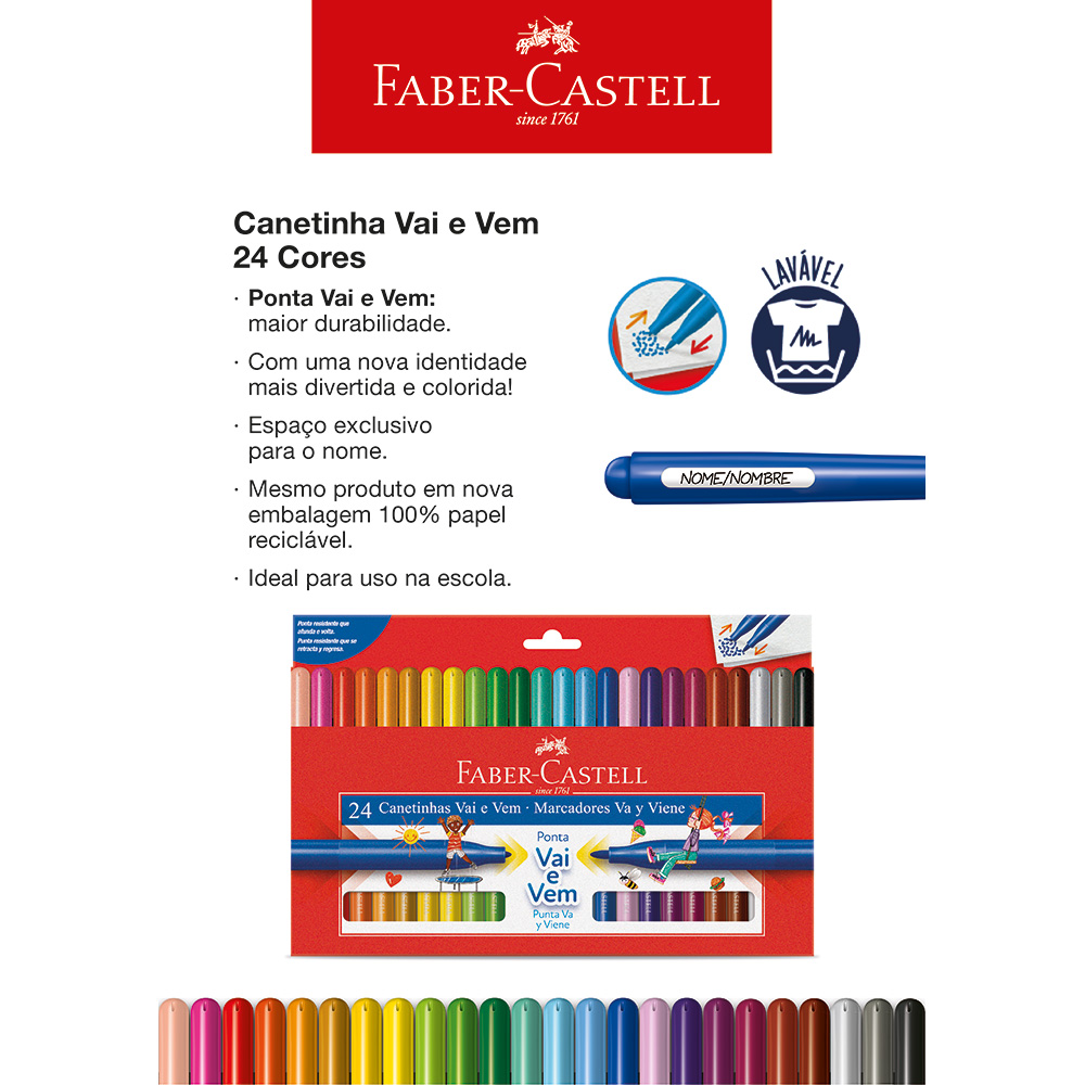 Canetinha Hidrogrfica Faber-Castell Vai e Vem 24 Cores (6 Es/cada) - 15.0124VVZF