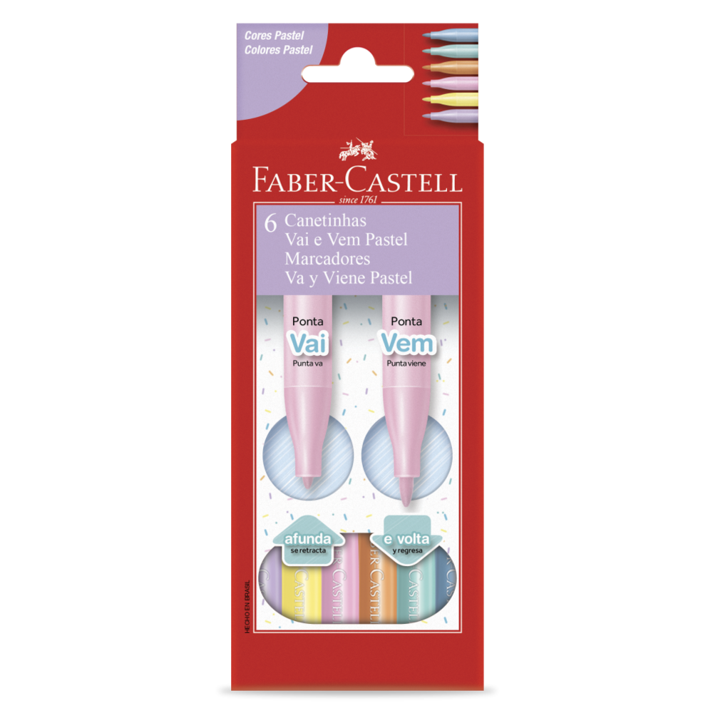 Canetinha Hidrogrfica Faber-Castell Vai e Vem Tons Pastel 6 Cores (12 Es/cada) - 15.0906VVZF
