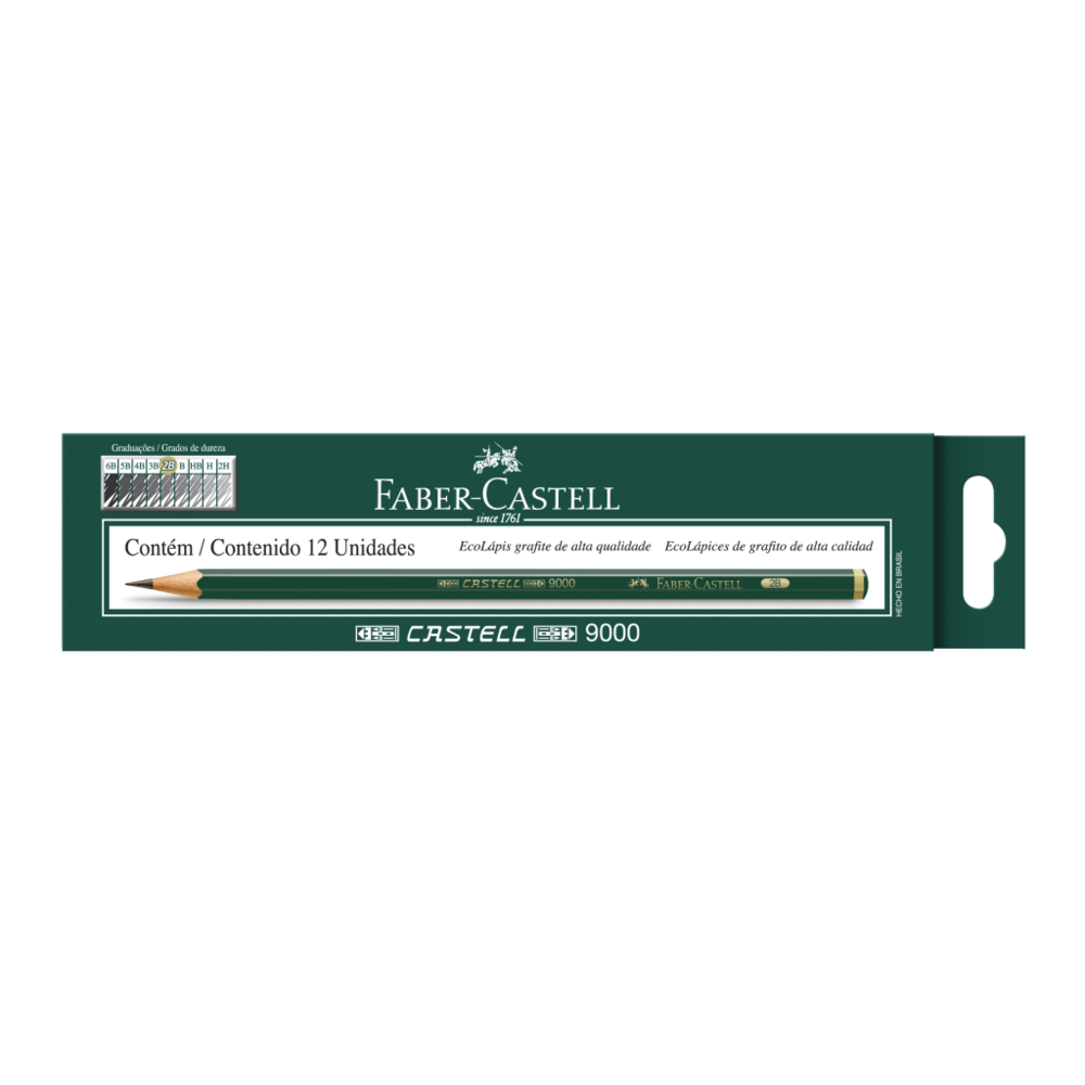 Ecolpis Grafite Faber-Castell 9000 2B Es c/ 12 Unid (6 Es/cada = 72 unid.) - 90002B