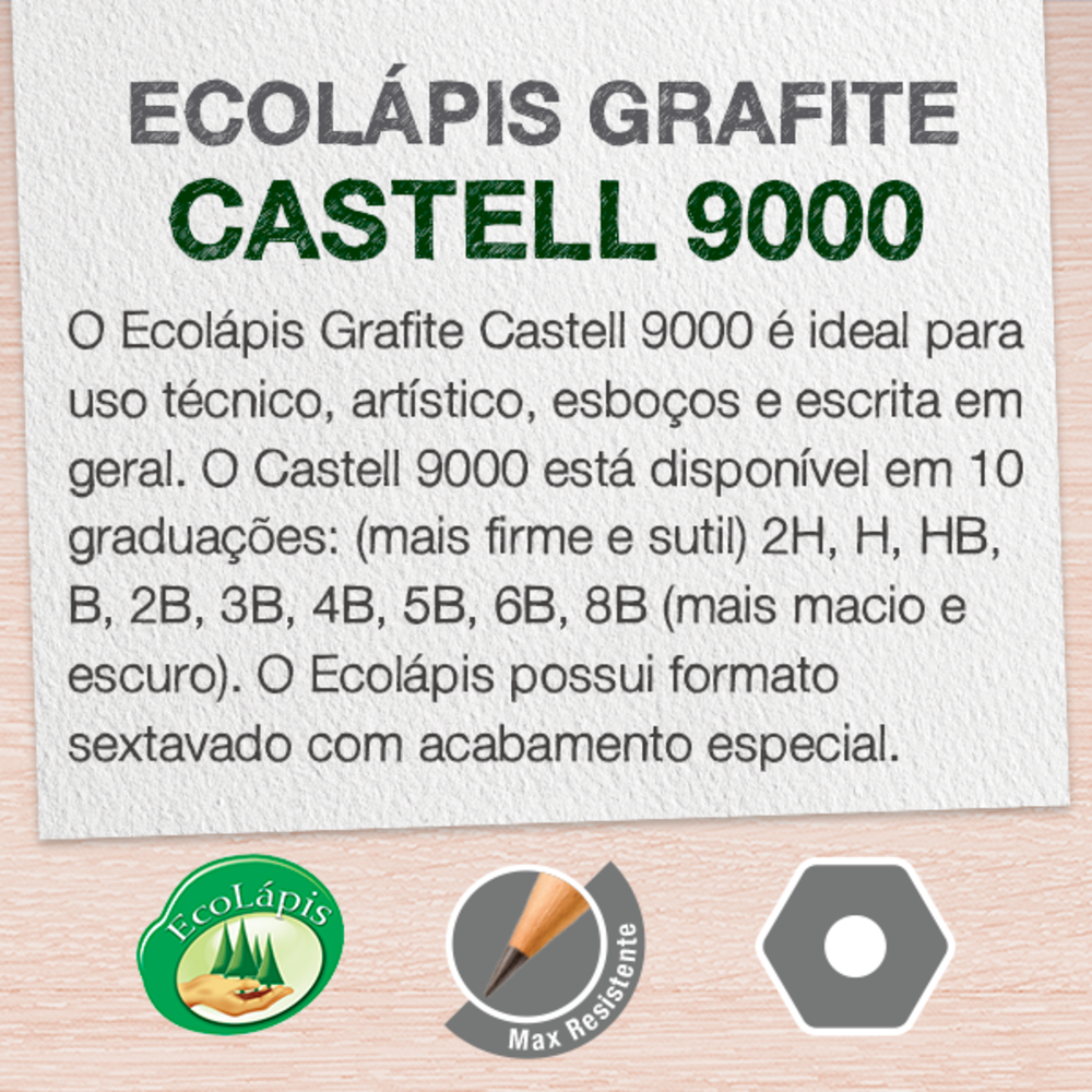 Ecolpis Grafite Faber-Castell 9000 6B Es c/ 12 Unid (6 Es/cada = 72 unid.) - 90006B