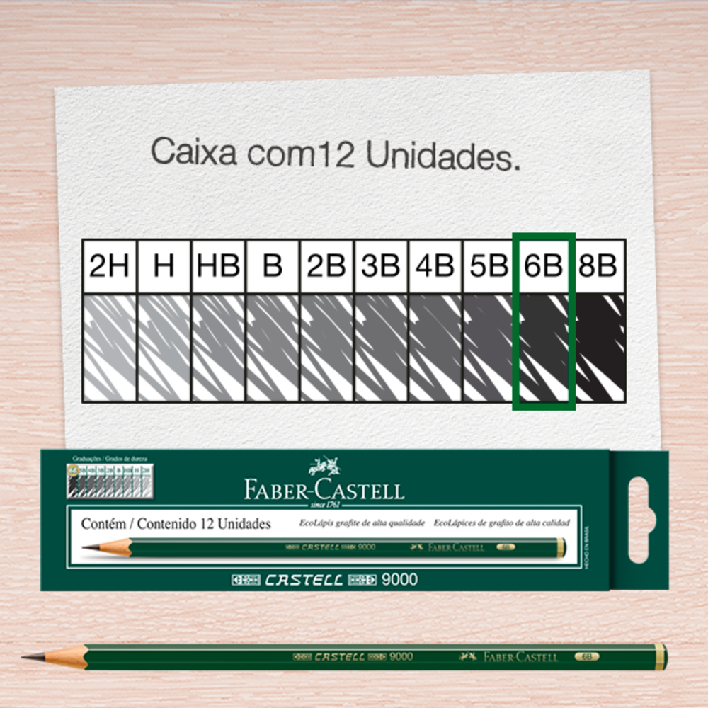 Ecolpis Grafite Faber-Castell 9000 6B Es c/ 12 Unid (6 Es/cada = 72 unid.) - 90006B