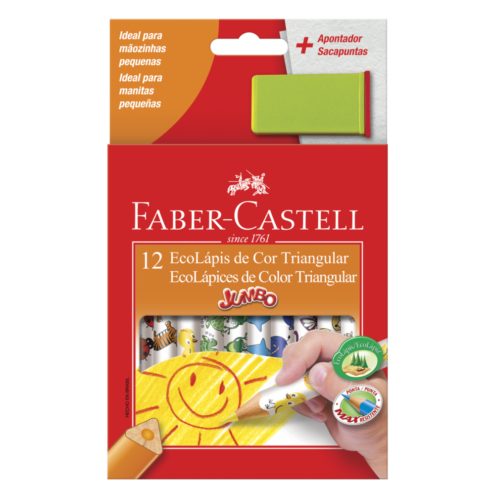 Ecol�pis de Cor Faber-Castell Jumbo 12 Cores + 1 Apontador com Dep�sito (6 Es/cada) - 12.3012AP