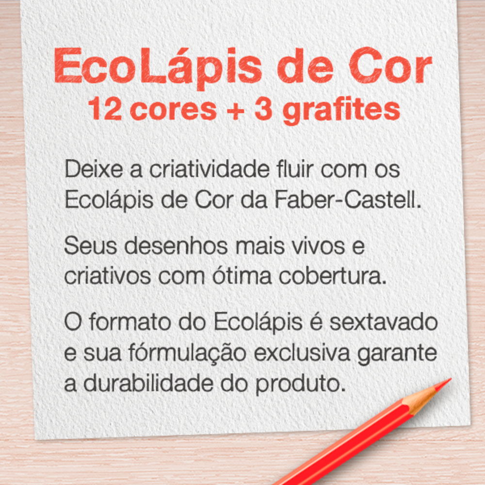 Ecolápis de Cor Faber-Castell Kit Escolar 12 Cores + 3 Ecolápis Grafite (12 Es/cada) - 120112+3GR