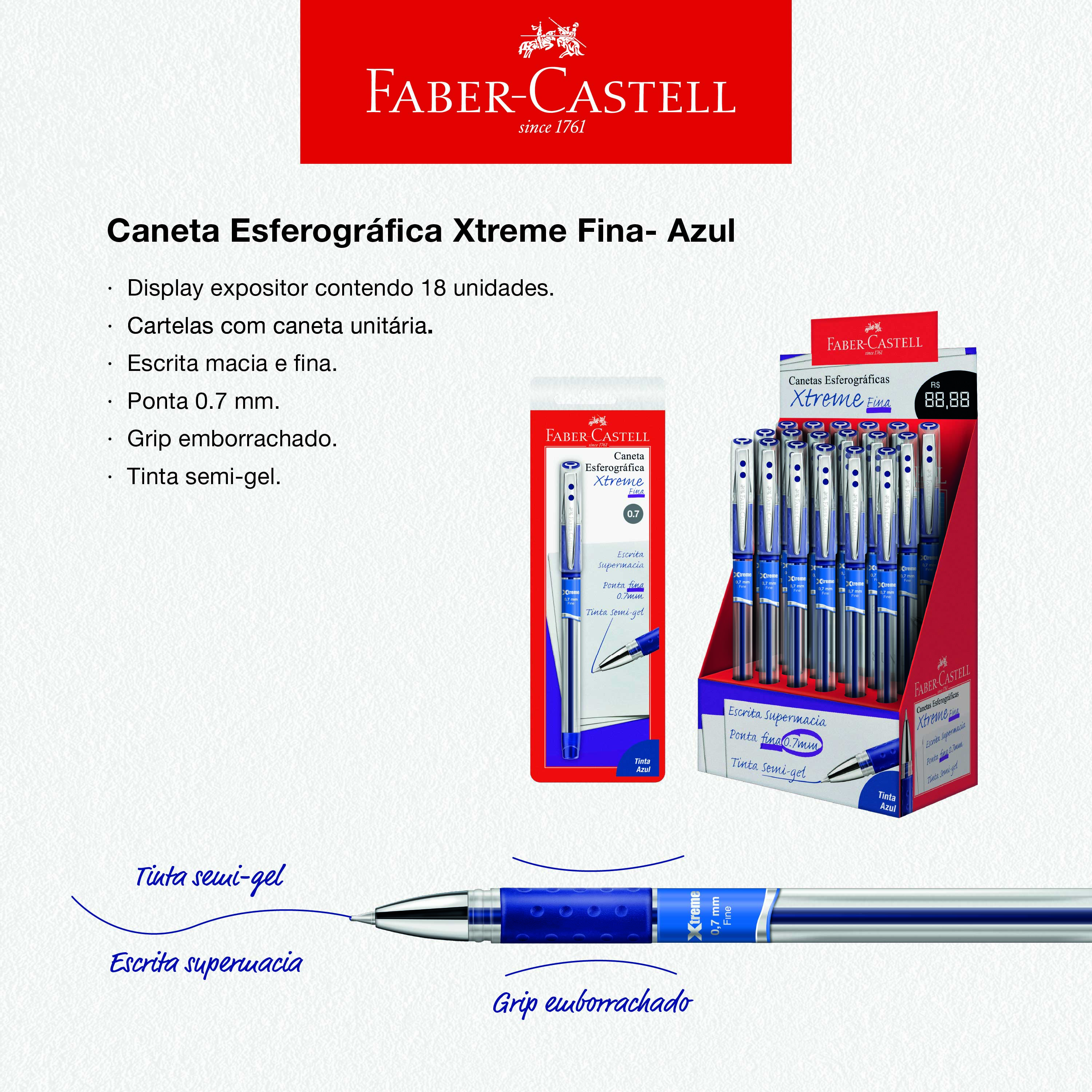 Caneta Esferogrfica Xtreme 0.7 Azul (Display c/ 18 unids.) - XT07/AZ.N