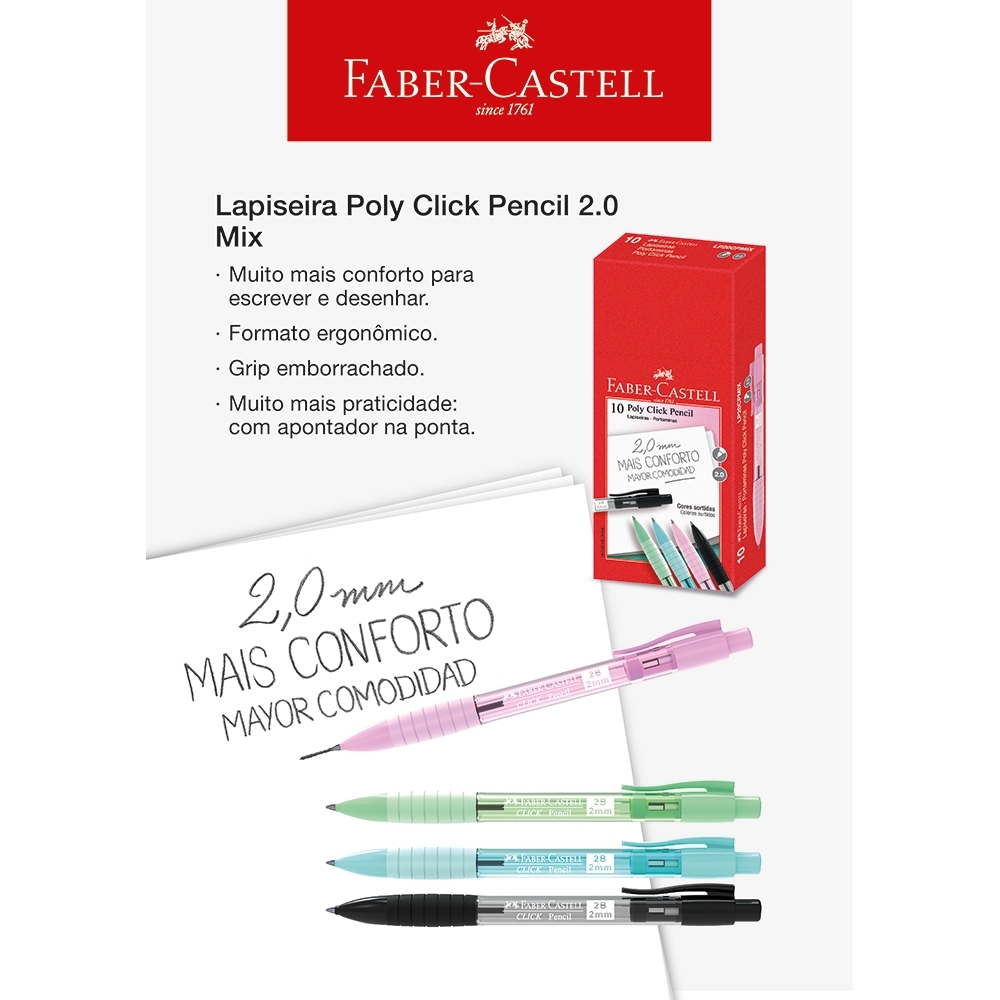 Lapiseira Poly Click Pencil 2.0. Mix Faber-Castell (1 caixa c/ 10 unid) - LP20CPMIX