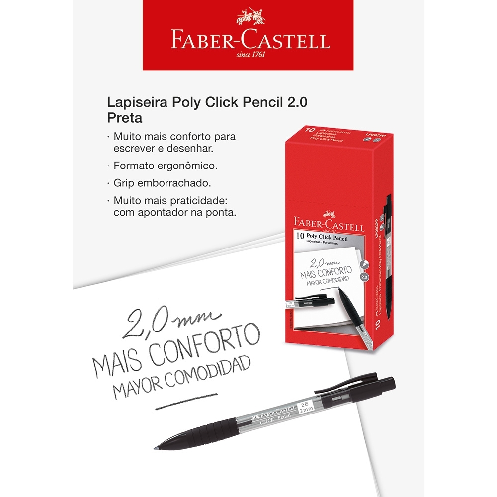 Lapiseira Poly Click Pencil 2.0. Preta - Faber-Castell (1 caixa c/ 10 unid) - LP20CPP