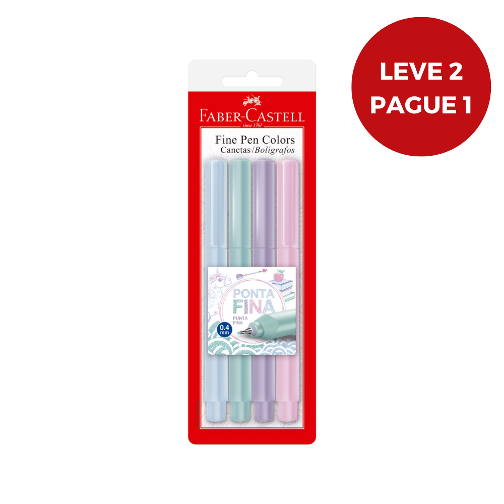 Leve 2 Pague 1 Caneta Ponta Porosa Faber-Castell Fine Pen 0.4mm Tons Pastel 4 Cores Ctl c/ 4 Unid (6 Es/cada) - FPB/TPZF