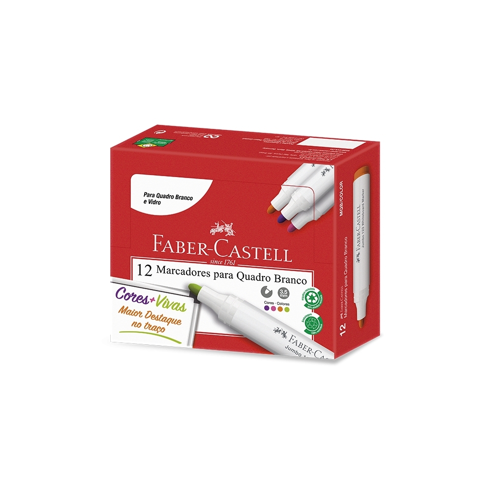 Marcador de Quadro Branco Colorido Mix Faber-Castell (1 caixa c/ 12 unid.) - MQB/COLOR