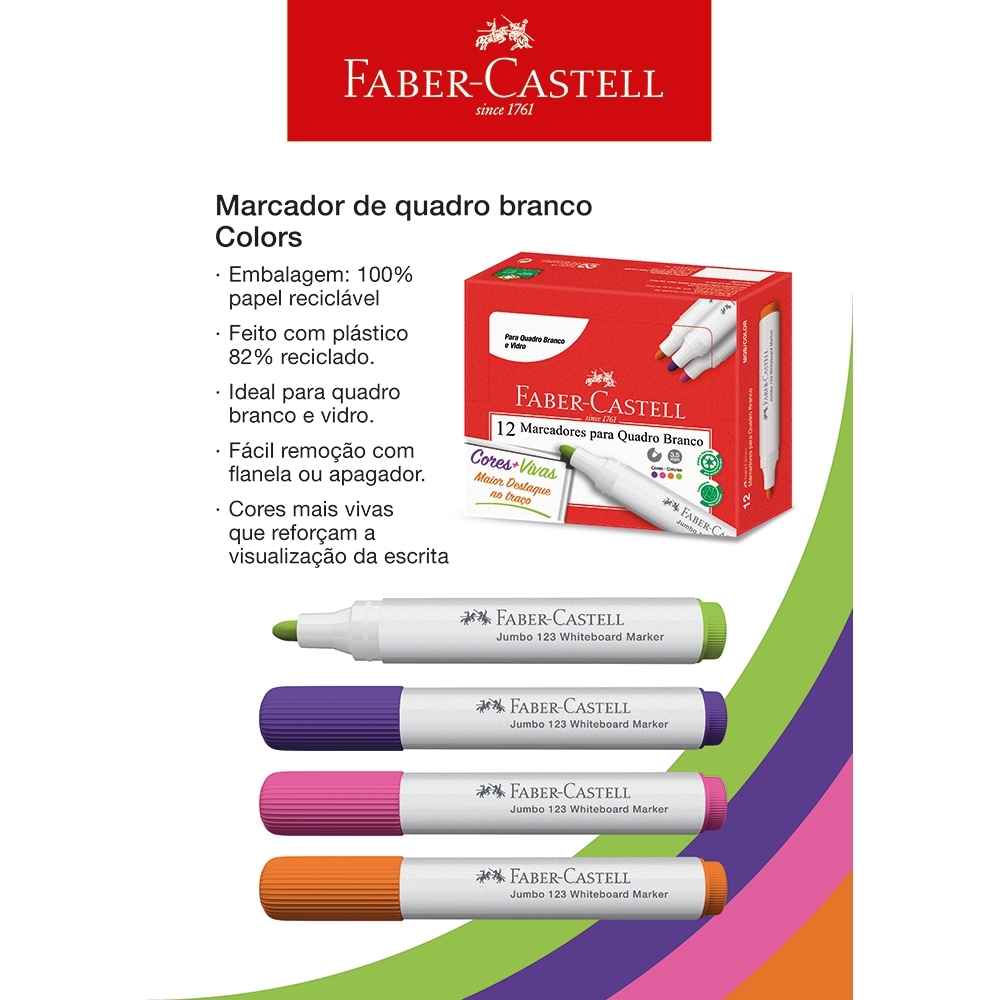 Marcador de Quadro Branco Colorido Mix Faber-Castell (1 caixa c/ 12 unid.) - MQB/COLOR