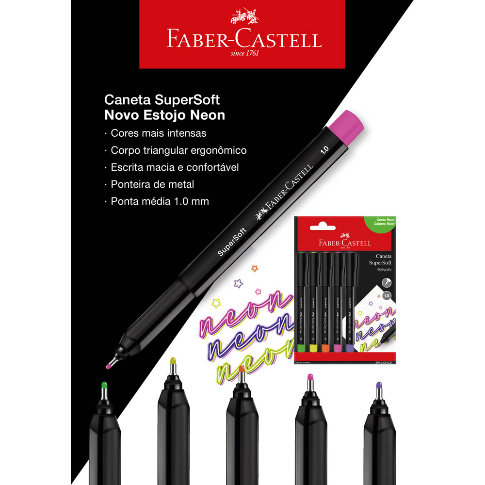 Caneta Ponta Porosa SuperSoft Pen 1.0mm Neon 5 Cores (10 ctl) - BPSS/ESNEZF