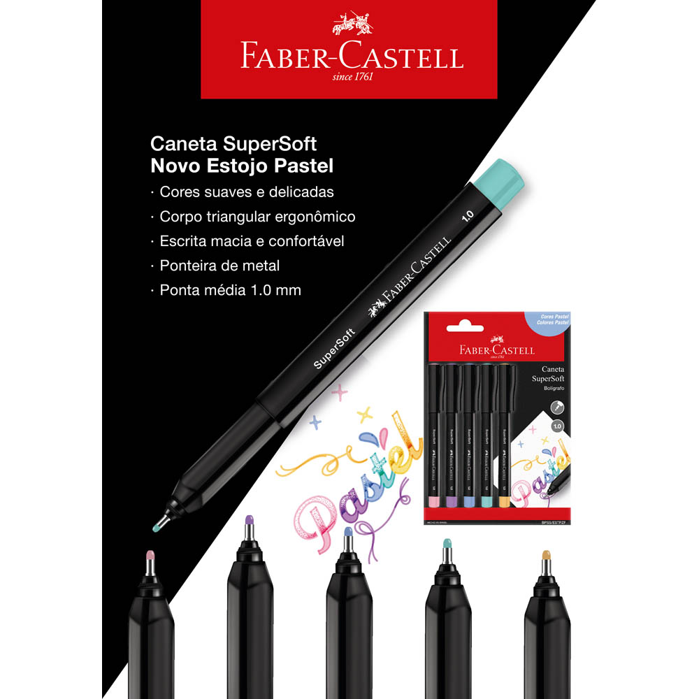 Caneta Ponta Porosa SuperSoft Pen 1.0mm Pastel 5 Cores (10 ctl) - BPSS/ESTPZF