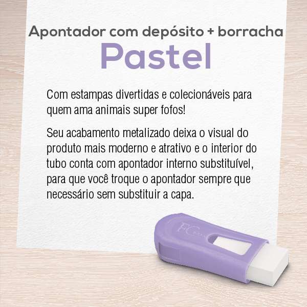 Apontador c/ Depsito + Borracha FC Mix Pastel Display c/ 24 peas - 124BORPASTELZF