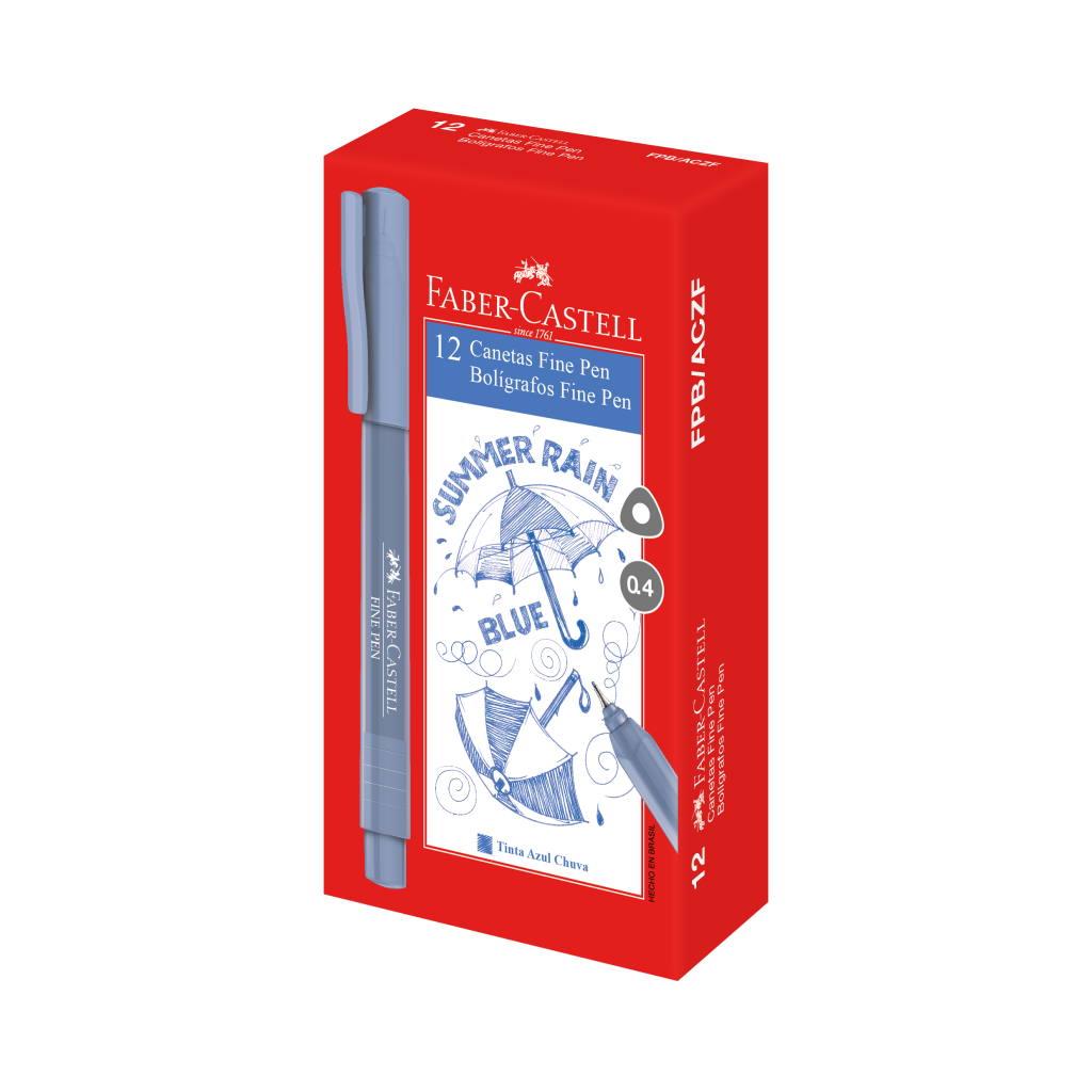 Caneta Ponta Porosa Faber-Castell Fine Pen 0.4mm Azul Chuva (12 Unid/cada) - FPB/ACZF
