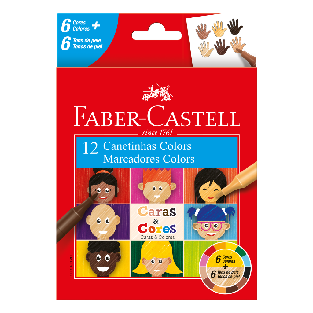 Canetinha Hidrográfica Faber-Castell Caras & Cores 6+6 Tons de Pele (12 Es/cada) - 15.0112CCZF