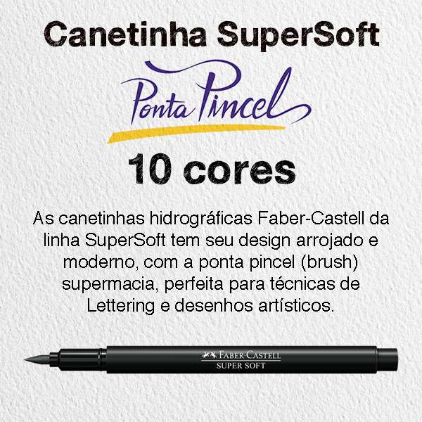 Canetinha Hidrográfica Faber-Castell Supersoft BrushPen Preto (12 Unid/cada) - HSOFT/PT