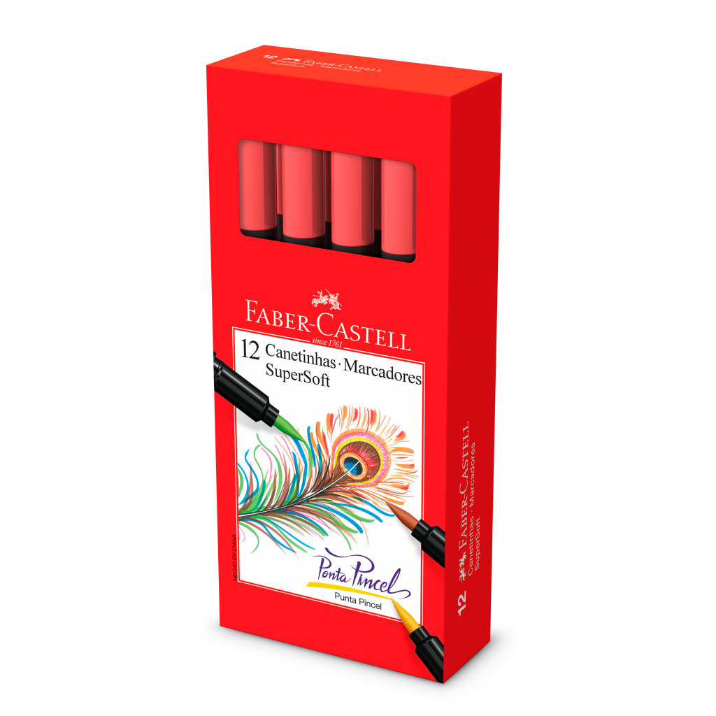 Canetinha Hidrográfica Faber-Castell Supersoft BrushPen Vermelho (12 Unid/cada) - HSOFT/VM