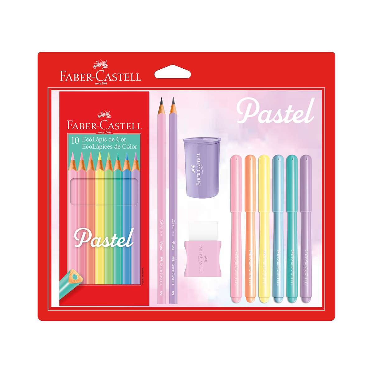 Kit Tons Pastel: 10 Ecol�pis de Cor Pastel, 6 Canetinhas, 1 Borracha, 1 Apontador e 2 L�pis Grafite (5 Es/cada) - KIT/PASTEL