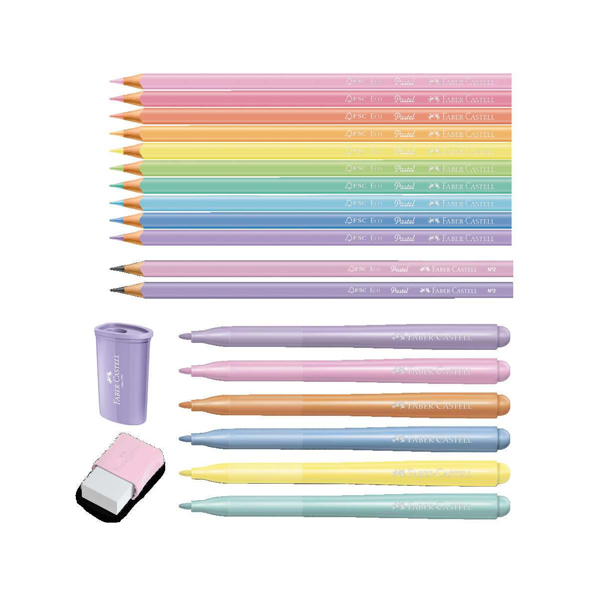 Kit Tons Pastel: 10 Ecol�pis de Cor Pastel, 6 Canetinhas, 1 Borracha, 1 Apontador e 2 L�pis Grafite (5 Es/cada) - KIT/PASTEL