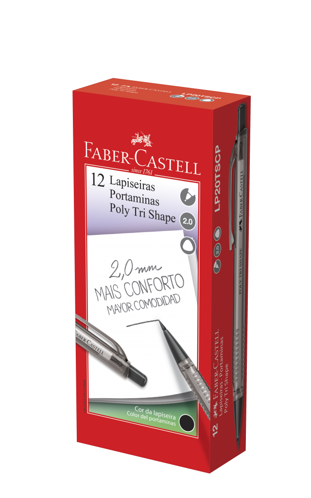 Lapiseira Faber-Castell Tri Shape Colors 2.0mm Preto (12 Unid/cada) - LP20TSCP