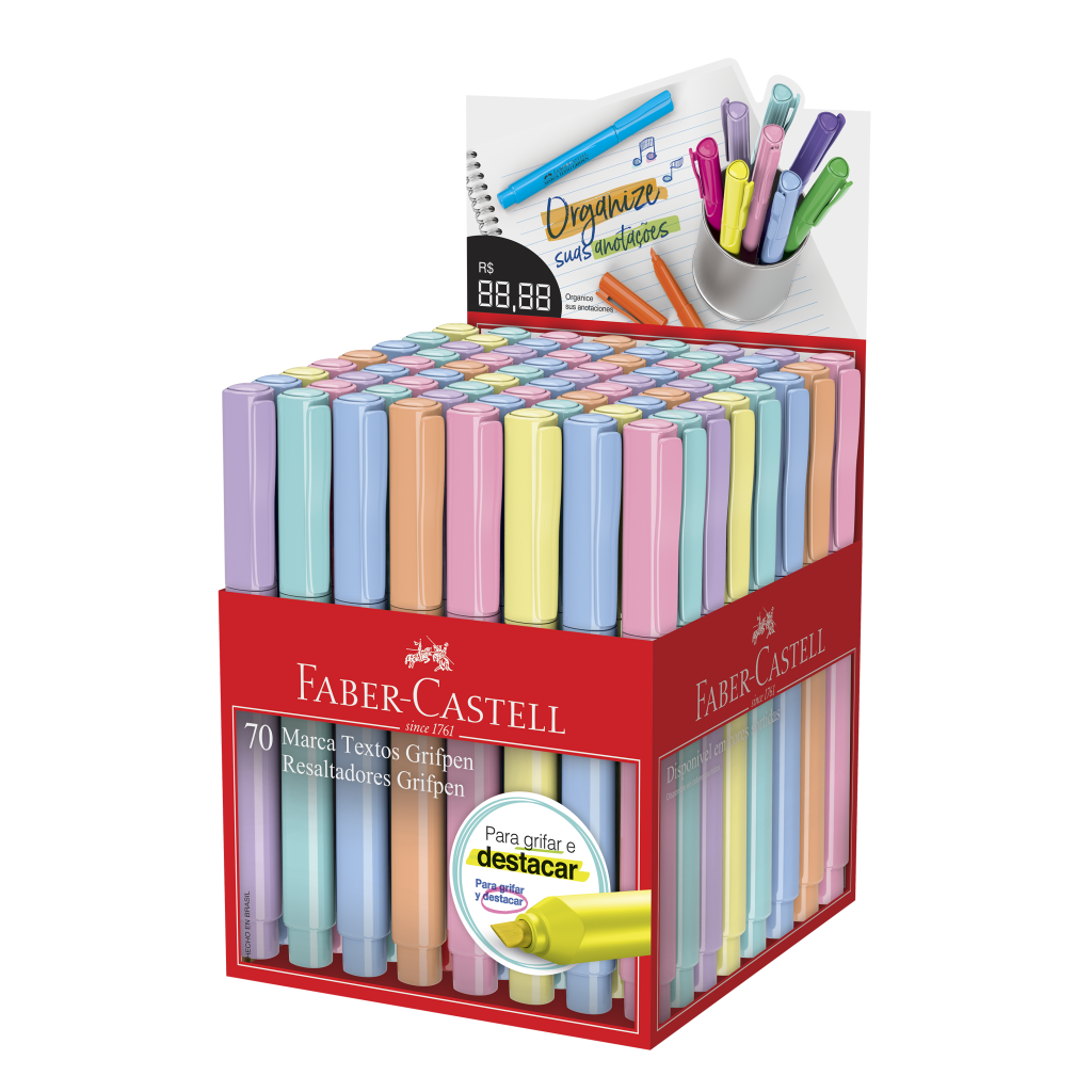 Marca Texto Faber-Castell Grifpen Tons Pastel Cores Sortidas (70 Unid/cada) - MT/70TPZF