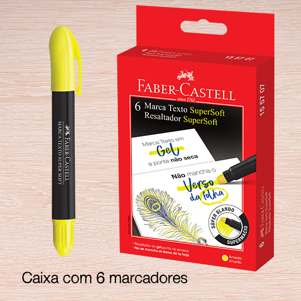 Marca Texto Faber-Castell SuperSoft Gel Amarelo (6 Unid/cada) - 155707